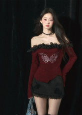One shoulder American lace hot girl T-shirt tops